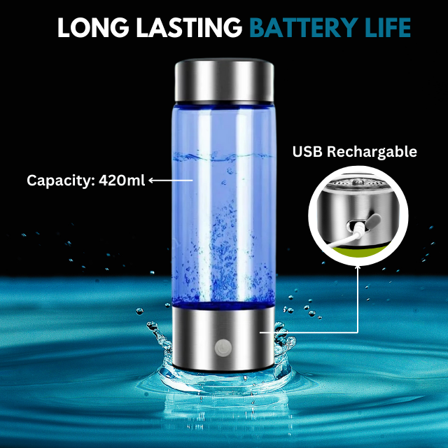 Hydrogen Water bottle Batter life and rechargeable feature.